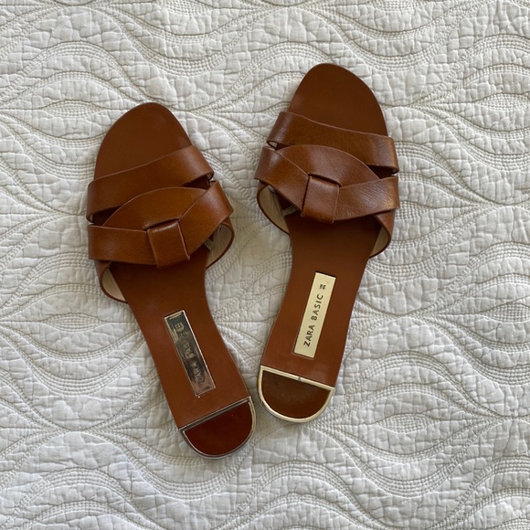 Zara Shoes Zara Brown Flat Sandals Poshmark